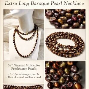 Extra Long 61”Fresh Water Elegant Vintage Baroque Style Pearls Handknotted